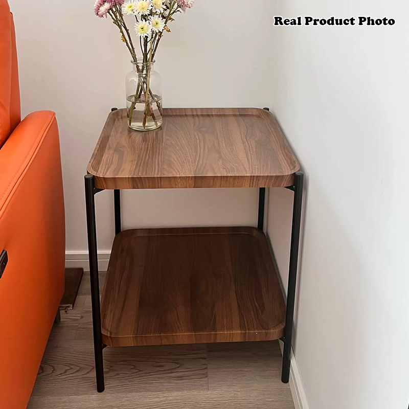 Modern Minimalist Rectangular Square MDF Iron Side Table 2-Tier For Living Room