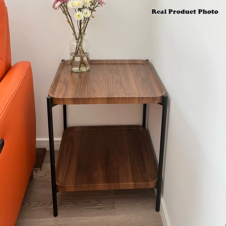 Modern Minimalist Rectangular Square MDF Iron Side Table 2-Tier For Living Room