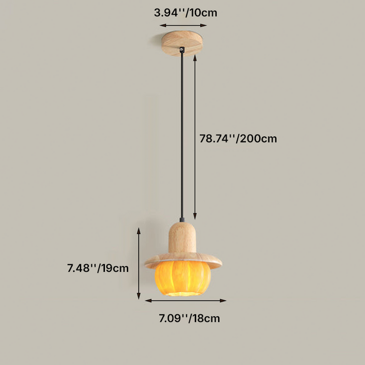 Contemporary Creative Disc Pumpkin Shape Wood Resin Shade 1-Light Pendant Light For Living Room