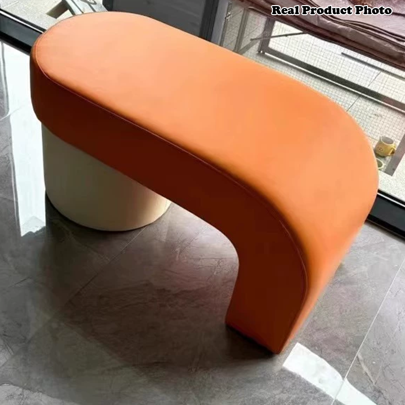 Contemporary Nordic Rectangle Cylinder Faux Leather Pine Backless Armless Bench For Entryways