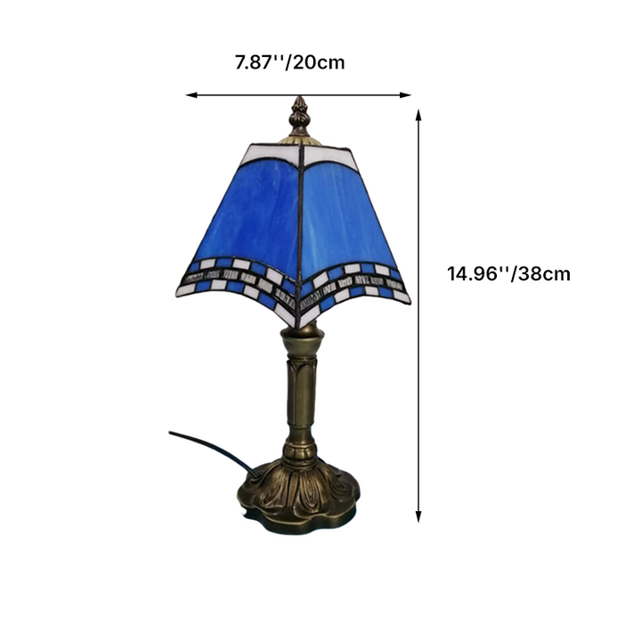 Traditional Tiffany Square Stained Glass Iron 1-Light Table Lamp For Bedroom