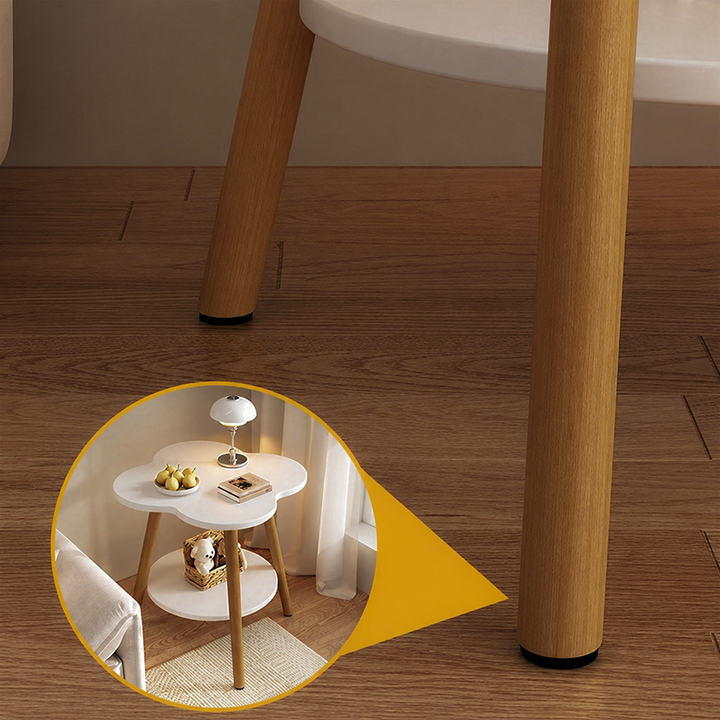 Mesa Auxiliar Redonda de Madera Maciza y Metal con Forma de Flor Contemporánea de 2 Niveles para Sala de Estar 