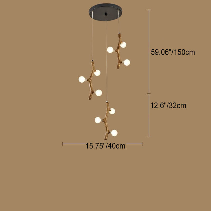 Scandinavian Modern Decorative Tree Branch Hardware Glass 3/5/6/9/15/30 Light Island Light Chandelier