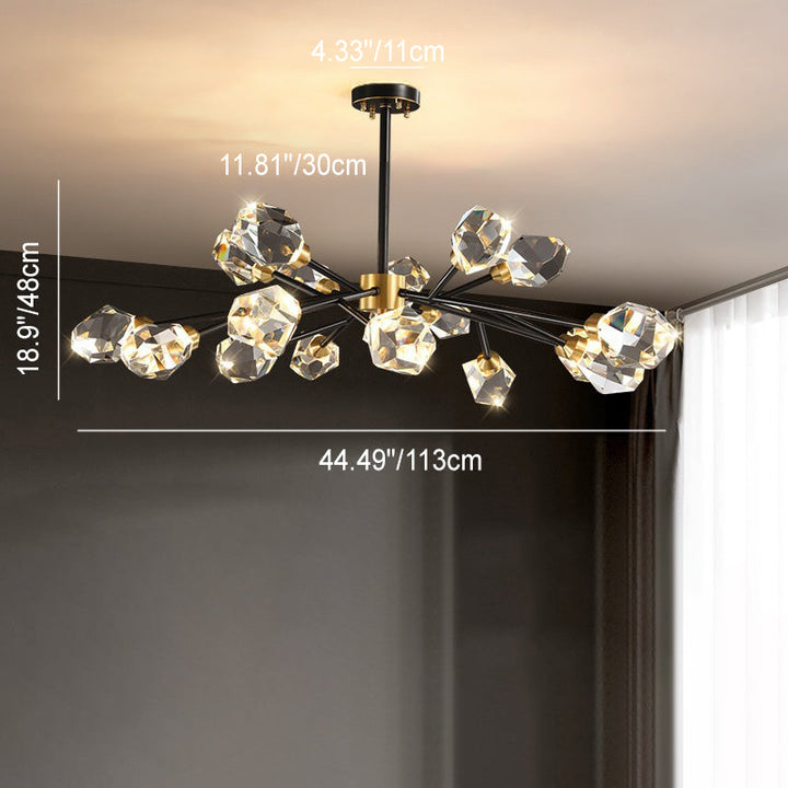 Lustre contemporain en cristal de cuivre irrégulier de branche scandinave 6/9/12/15/18 lumières pour salon 