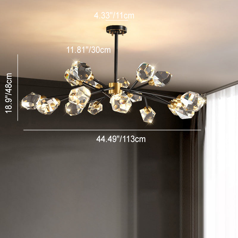 Contemporary Scandinavian Branch Irregular Crystal Copper 6/9/12/15/18 Light Chandelier For Living Room