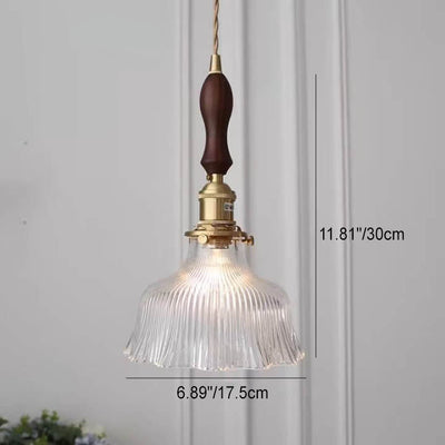 Nordic Modern Minimalist Flower Copper Walnut Glass 1-Light Pendant Light