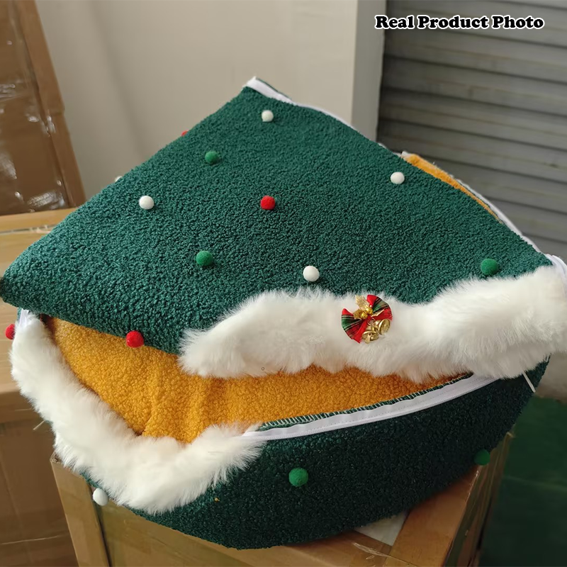 Contemporary Creative Conical Velvet Fabric PP Cotton Christmas Cat Bed For Bedroom