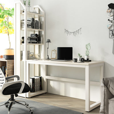 Modern Minimalist Rectangular Steel Particle Board Desks & 5-Tier Bookshelves For Home Office