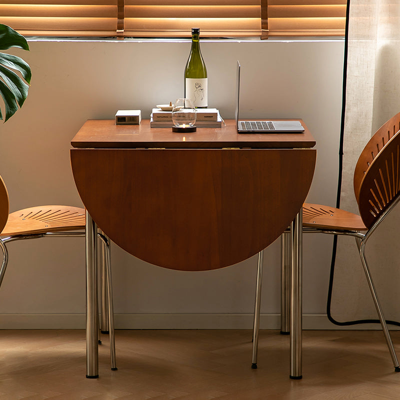 Table à manger moderne minimaliste pliable ovale en bois avec plateau en mélamine pour 4 places en acier inoxydable 