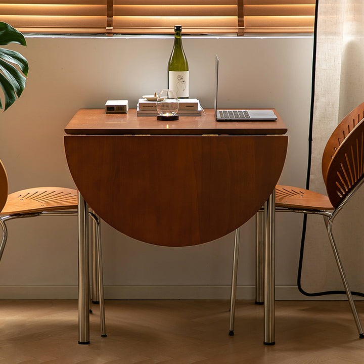 Table à manger moderne minimaliste pliable ovale en bois avec plateau en mélamine pour 4 places en acier inoxydable 