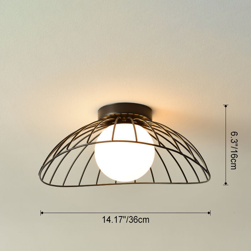 Scandinavian Modern Minimalist Iron Glass Ceramic Flower Diamond 1-Light Semi-Flush Mount Ceiling Light