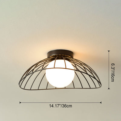 Scandinavian Modern Minimalist Iron Glass Ceramic Flower Diamond 1-Light Semi-Flush Mount Ceiling Light