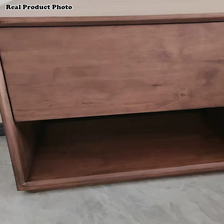 Contemporary Nordic Rectangular Pine Wood Nightstand 1-Drawer For Bedroom