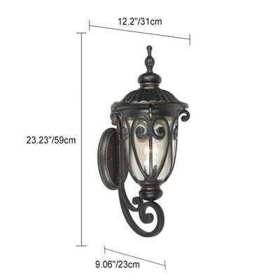 Lampe murale d'extérieur à 1 lumière en verre d'aluminium avec dentelle étanche traditionnelle européenne pour jardin 