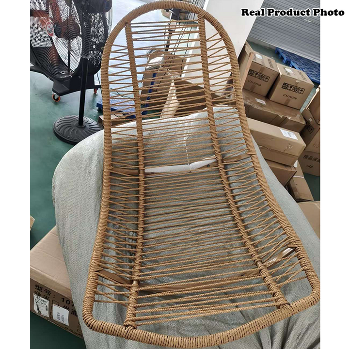 Chaise à bascule moderne minimaliste en rotin PE, fer et tissage coton-lin, dossier en ellipse, sans accoudoirs, pour salon 