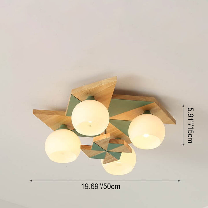 Scandinavian Modern Childlike Giraffe Diamond Pentagram Windmill Iron Wood Glass 4/5 Light Semi-Flush Mount Ceiling Light