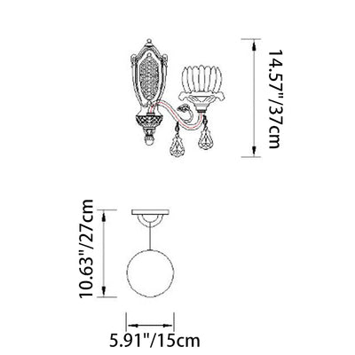 Traditional European Brass Crystal Floral 1/2 Light Wall Sconce Lamp For Bedroom & Living Room