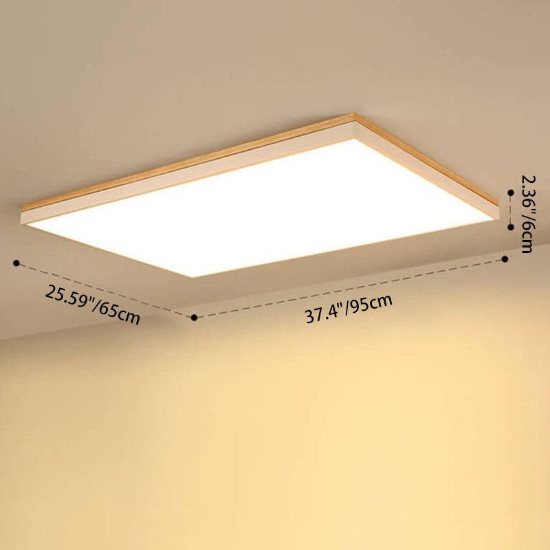 Moderne minimalistische LED-Deckenleuchte zur flachen Montage aus massivem Holz und Acryl in quadratischer Rechteckform für das Wohnzimmer 