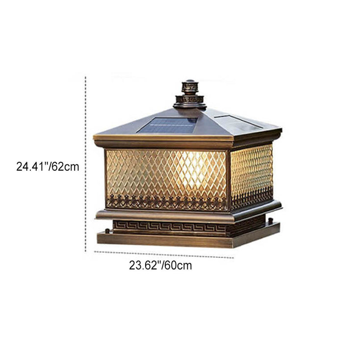 Traditionelle Chinesische Palast Messing Glas Solar 1-Licht Außenleuchte Für Garten 