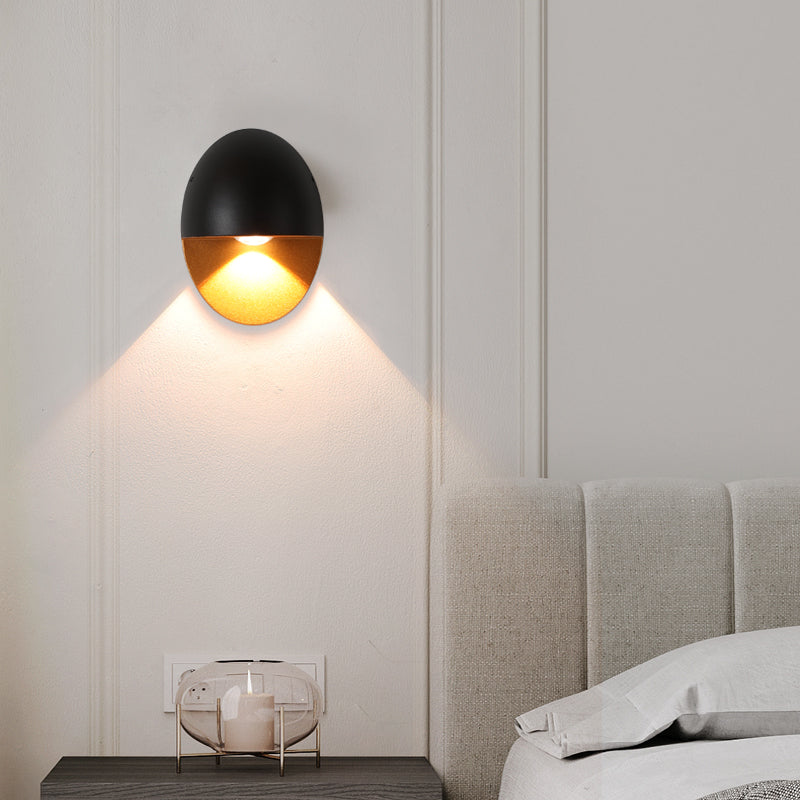 مصباح حائط LED خارجي مقاوم للماء من الألومنيوم بشكل بيضاوي بتصميم عصري بسيط للفناء الخارجي 