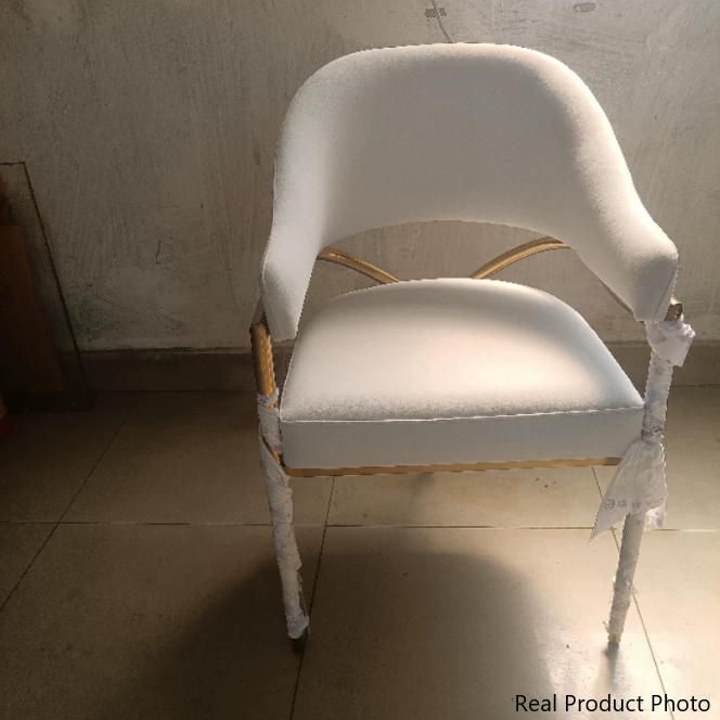 Respaldo de silla de comedor contemporánea escandinava con soporte triangular doblado de tela redonda y metal 