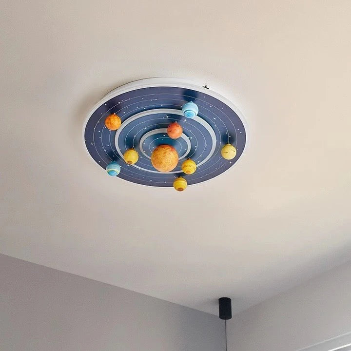 Contemporary Creative Kids Round Space Planet Iron LED Flush Mount Ceiling Light For Bedroom