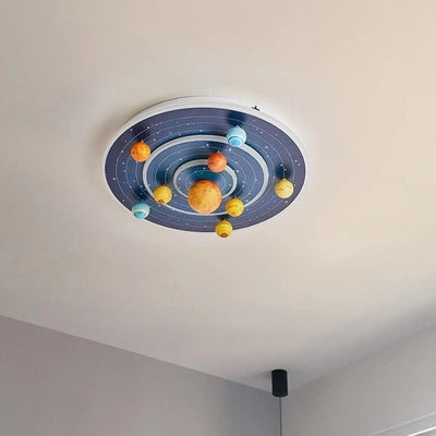 Plafonnier à LED rond contemporain pour enfants créatifs avec planète en fer pour chambre à coucher 