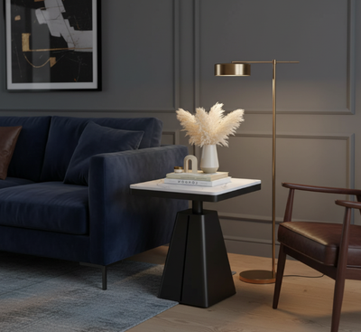 Contemporary Scandinavian Square Carbon Steel Sintered Stone Side Table For Living Room