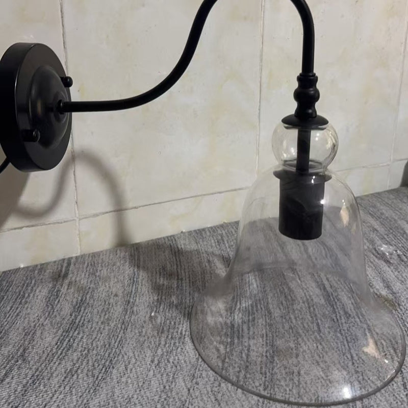 Vintage Industrial Clear Glass Bell 1-Light Wall Sconce Lamp