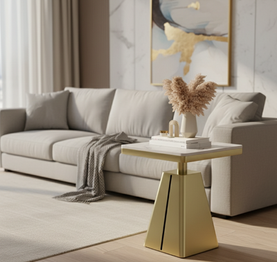 Contemporary Scandinavian Square Carbon Steel Sintered Stone Side Table For Living Room