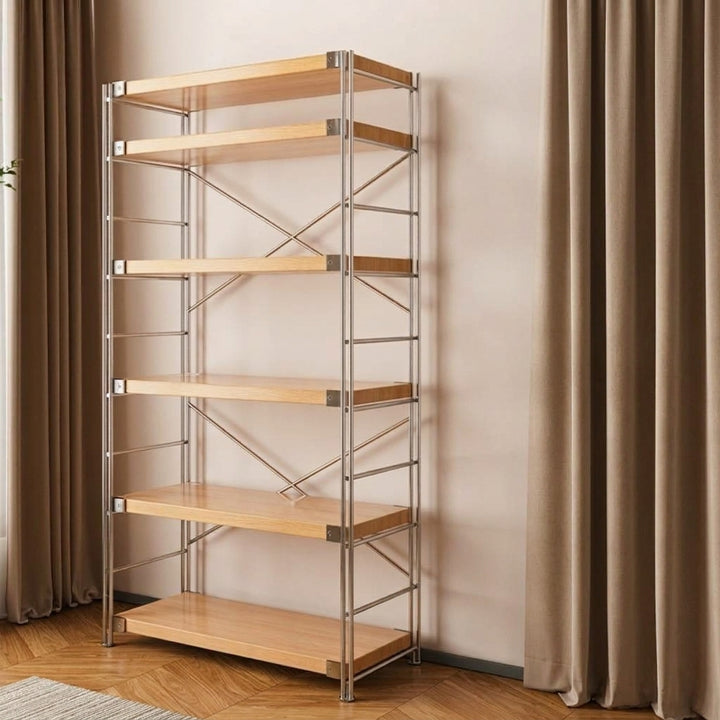 Modern Multi-Tier Storage Shelving Unit With Particleboard Shelves &amp; Carbon Steel Frame - Open Storage Shelf For Living Room, Bedroom &amp; Home Office