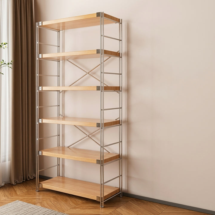 Modern Multi-Tier Storage Shelving Unit With Particleboard Shelves &amp; Carbon Steel Frame - Open Storage Shelf For Living Room, Bedroom &amp; Home Office
