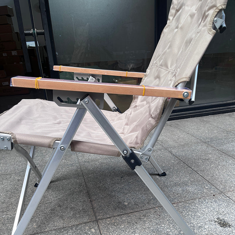 Chaise de camping pliable avec dossier réglable à 5 niveaux, en tissu Oxford industriel contemporain, alliage d’aluminium, acier au carbone et bois massif, pour extérieur et patio 