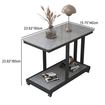 Table d'extrémité en acier rectangulaire à dalle de simplicité moderne à 2 niveaux, mobile pour salon 