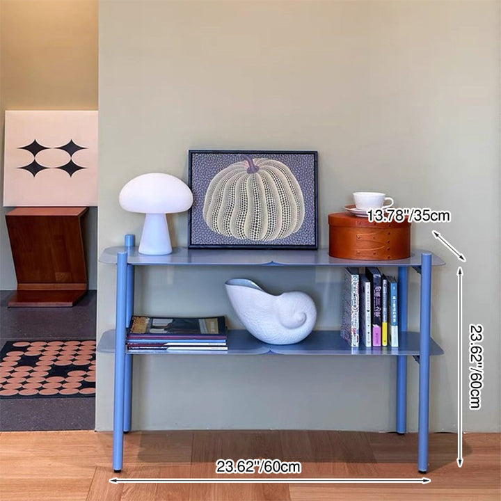 Modern Minimalist Iron Rectangular Blue Storage Shelf With 2-Tier Organizer For Living Room