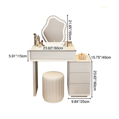 Modern Minimalist Rectangular Cat's Paw Leather Solid Wood Glass Makeup Vanity 5-Drawer For Bedroom