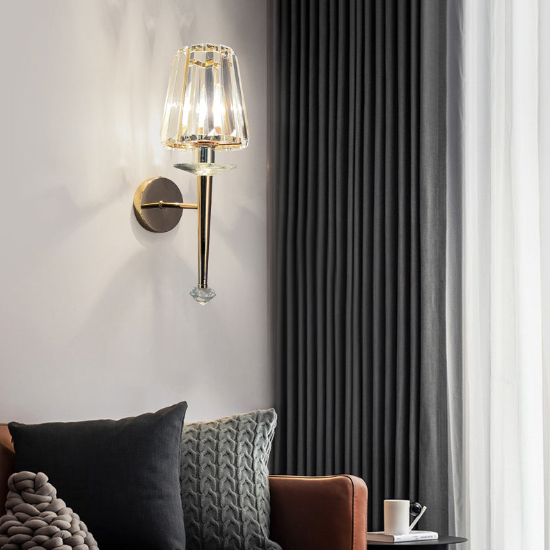 Modern Luxury Metal Iron Stainless Steel Crystal Ball Cylinder 1-Light Wall Sconce Lamp For Bedside