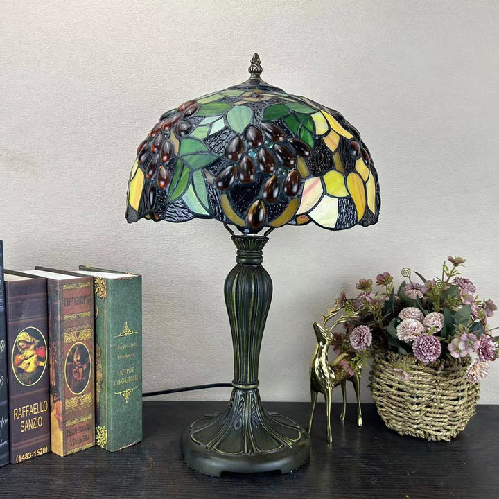 Lampe de table à 1 lumière en verre teinté alliage de fleurs en dôme rond traditionnel Tiffany pour salon 