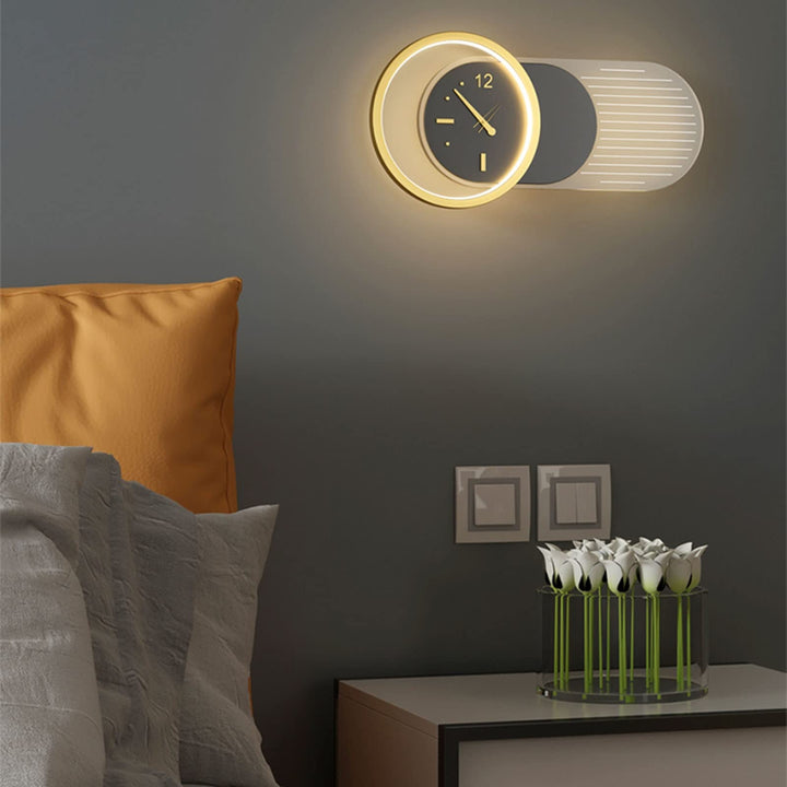 Zeitgenössische Nordic Eisen Acryl Uhr Design LED Wand Leuchte Lampe Für Wohnzimmer 