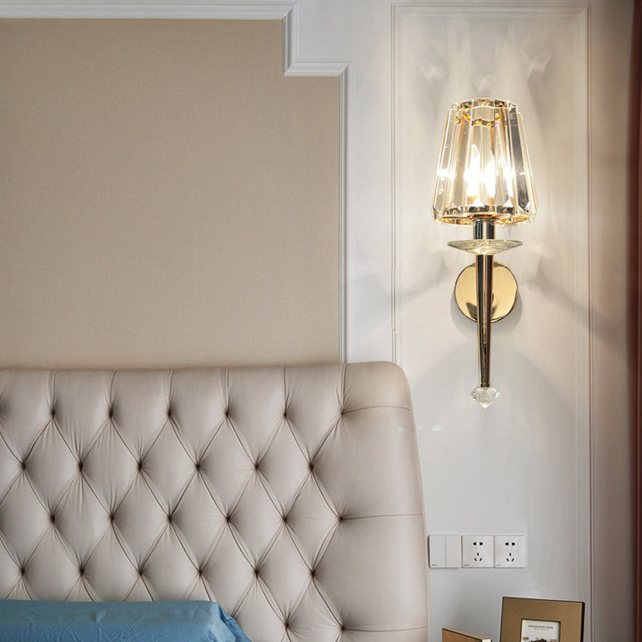 Modern Luxury Metal Iron Stainless Steel Crystal Ball Cylinder 1-Light Wall Sconce Lamp For Bedside