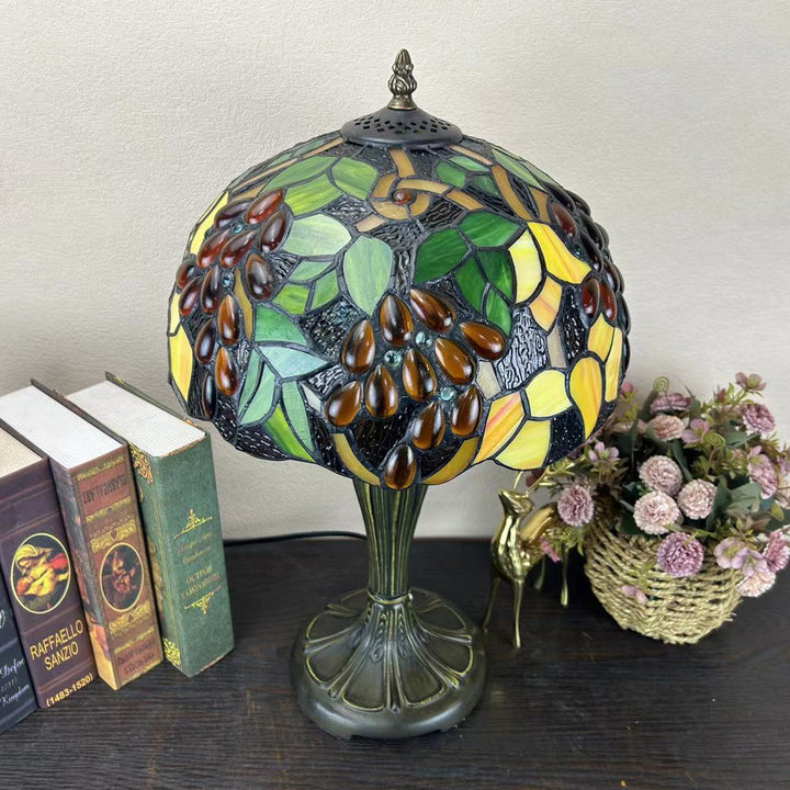Lampe de table à 1 lumière en verre teinté alliage de fleurs en dôme rond traditionnel Tiffany pour salon 
