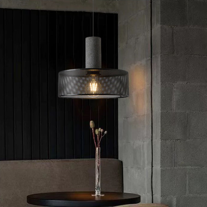 Zeitgenössische industrielle Zylinder-Metall-Beton 1-Licht-Pendelleuchte für das Wohnzimmer 