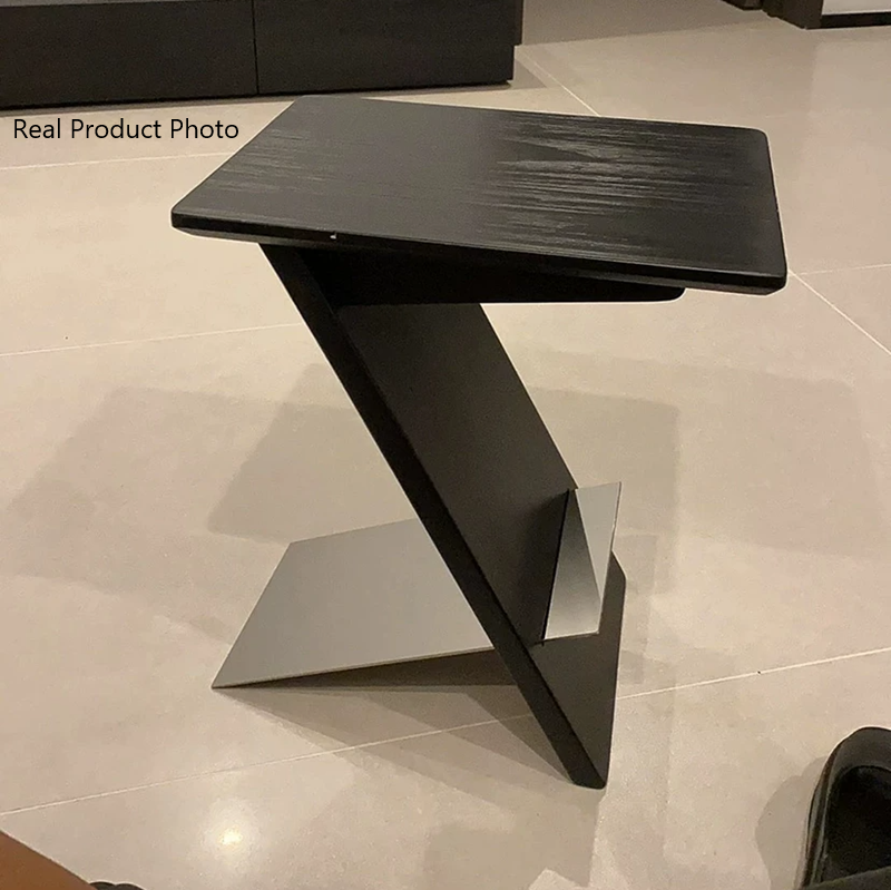 Modern Minimalist Rectangle Z-Shape Stainless Steel Ash Wood End Table For Living Room