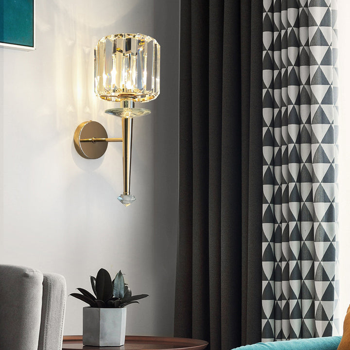 Modern Luxury Metal Iron Stainless Steel Crystal Ball Cylinder 1-Light Wall Sconce Lamp For Bedside