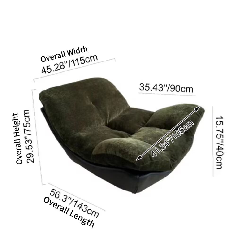 Contemporary Chenille Lazy Curved Ergonomic Design Accent Chair - Nordic Accent Floor Sofa With Eco Leather Base &amp; High-Density Cushion For Living Room