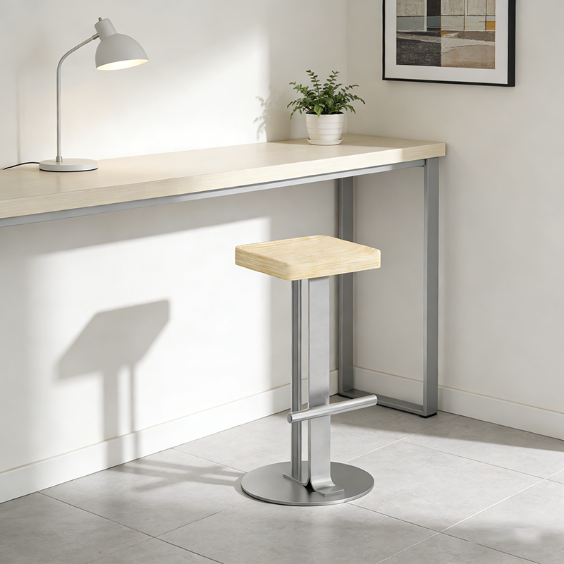 Tabouret de bar rectangulaire moderne minimaliste en fer forgé et bois massif avec repose-pieds pour salle à manger 