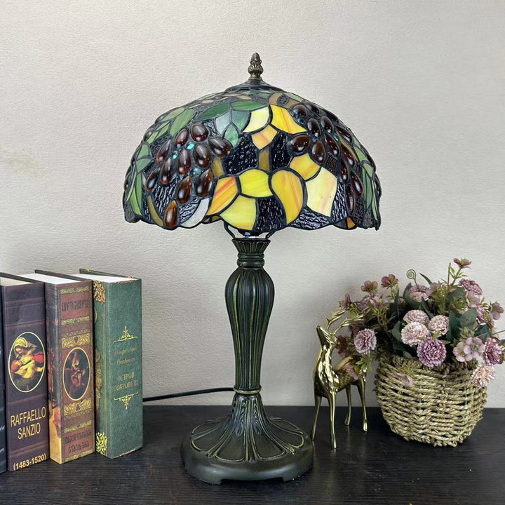 Lampe de table à 1 lumière en verre teinté alliage de fleurs en dôme rond traditionnel Tiffany pour salon 
