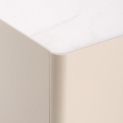 Contemporary Scandinavian Square Cream White 2-Drawer Storage Nightstand - Stone Slab Top Bedside Table For Bedroom