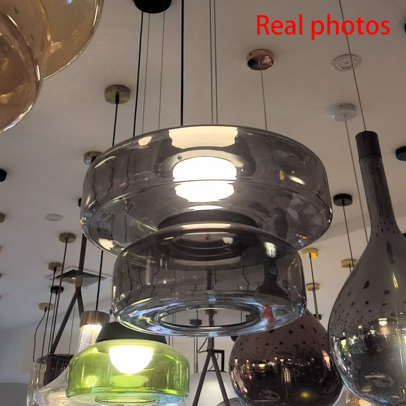 Contemporary Nordic Round Transparent Iron Glass LED Pendant Light For Bedroom