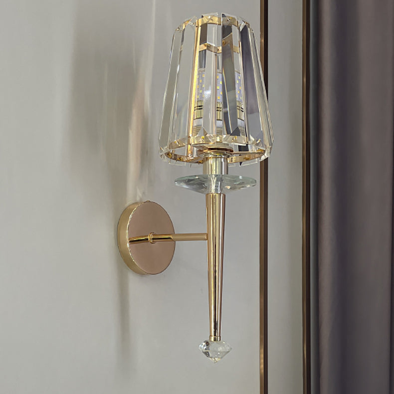Modern Luxury Metal Iron Stainless Steel Crystal Ball Cylinder 1-Light Wall Sconce Lamp For Bedside